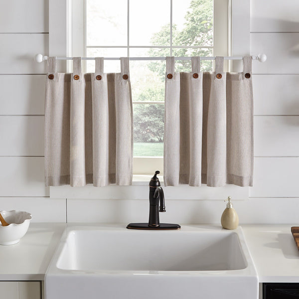 Elrene Tucker Ticking Stripe Button Tab Top Window Tier And Valance