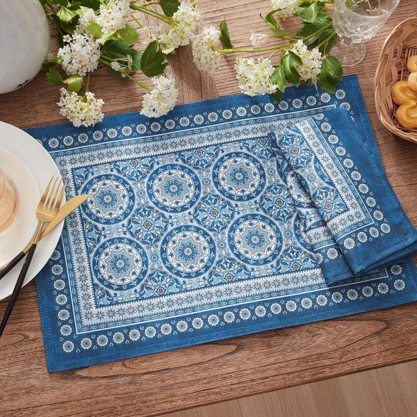 Elrene Vietri Medallion Block Print Stain & Water Resistant Indoor/Outdoor Napkins Set Of 4