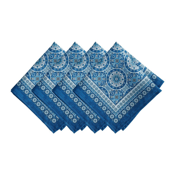 Elrene Vietri Medallion Block Print Stain & Water Resistant Indoor/Outdoor Napkins Set Of 4