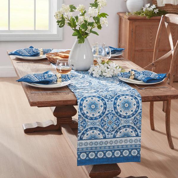 Elrene Vietri Medallion Block Print Stain & Water Resistant Indoor/Outdoor Table Runner