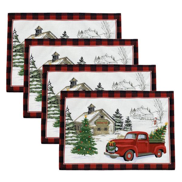 elrene Vintage Christmas Tree Farm Holiday Placemat Set of 4
