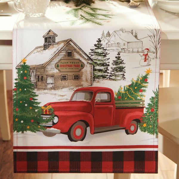 Elrene Vintage Christmas Tree Farm Holiday Table Runner
