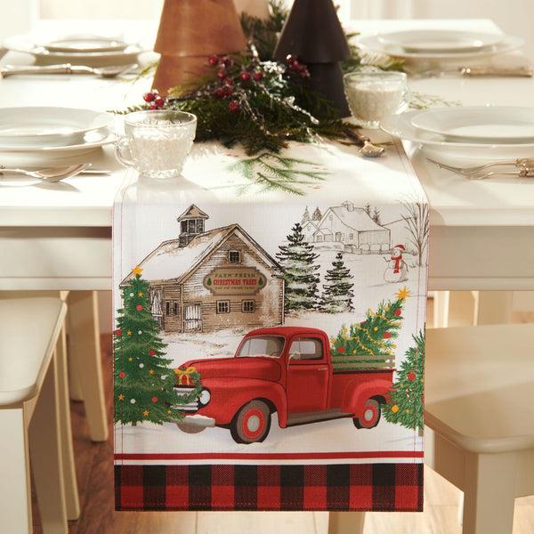 elrene Vintage Christmas Tree Farm Holiday Table Runner