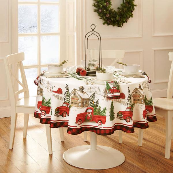Elrene Vintage Christmas Tree Farm Holiday Tablecloth