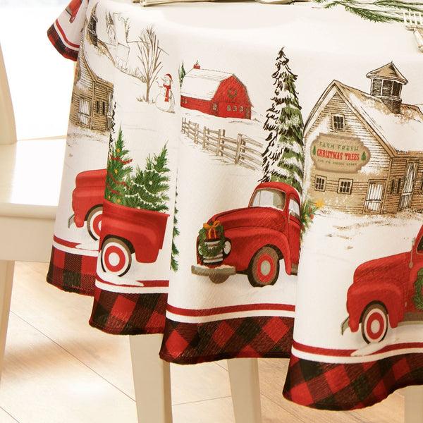Elrene Vintage Christmas Tree Farm Holiday Tablecloth