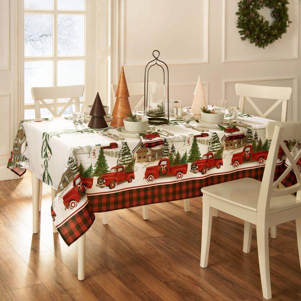 elrene Vintage Christmas Tree Farm Holiday Tablecloth