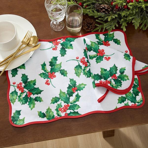 Elrene Vintage Holly Scallop Border Napkins Set Of 4