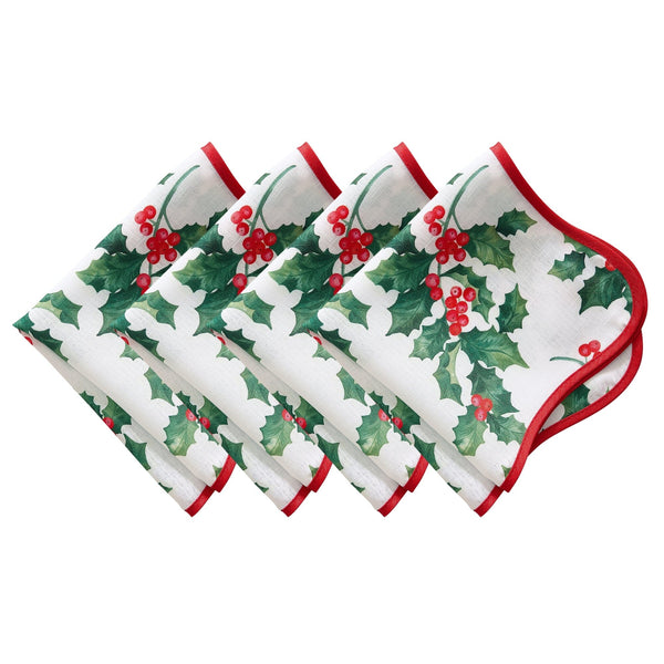 Elrene Vintage Holly Scallop Border Napkins Set Of 4