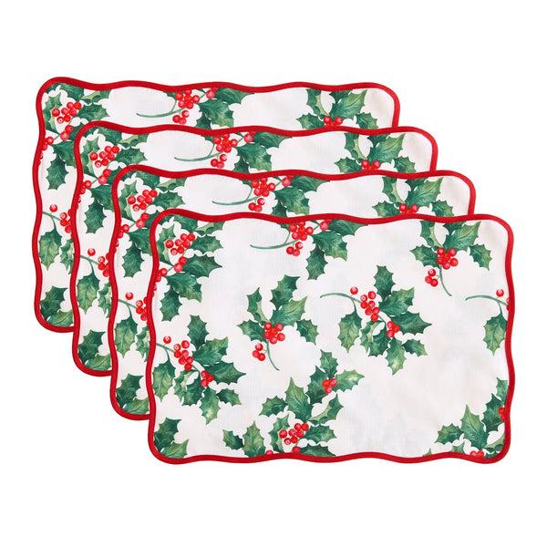 Elrene Vintage Holly Scallop Border Placemats Set Of 4