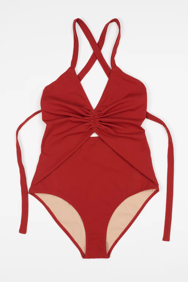 else Olivia Ruched One Piece Cut Out Suit | Crimson