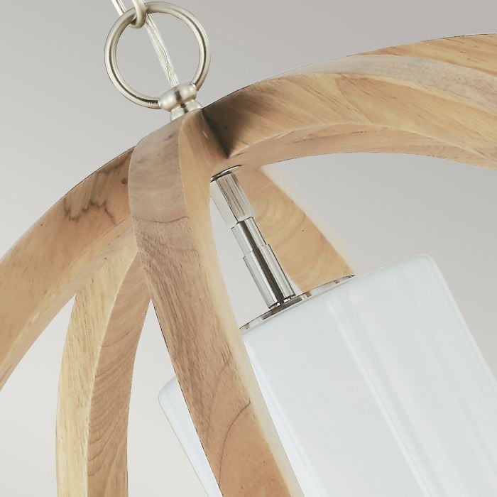 Elstead Lighting Allier 1 Light Large Pendant - Light Wood/Brushed Steel