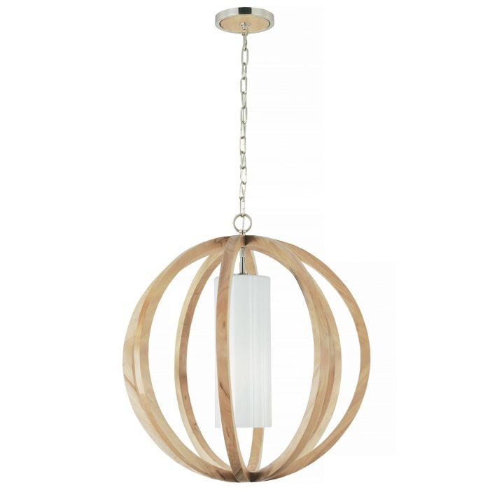elstead lighting Allier 1 Light Large Pendant - Light Wood/Brushed Steel