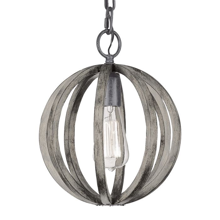 elstead lighting Allier 1 Light Mini Pendant - Weathered Oak Wood/Antique Forged Iron