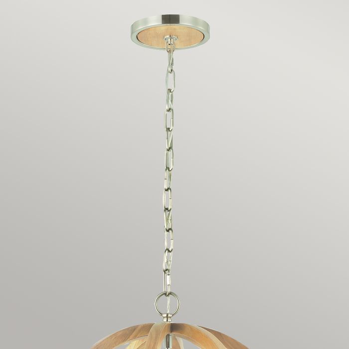 Elstead Lighting Allier 1 Light Small Pendant - Light Wood/Brushed Steel