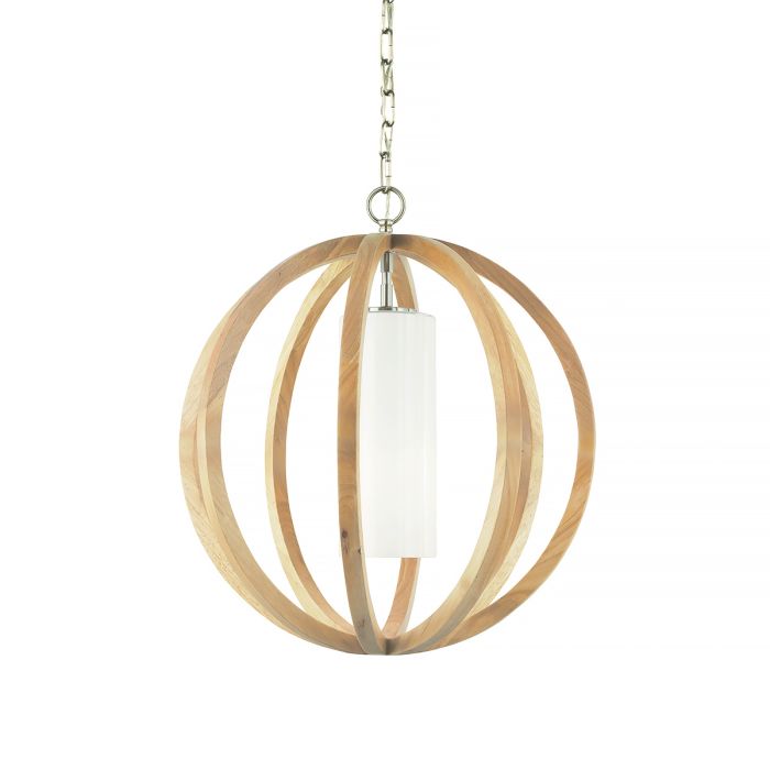 elstead lighting Allier 1 Light Small Pendant - Light Wood/Brushed Steel