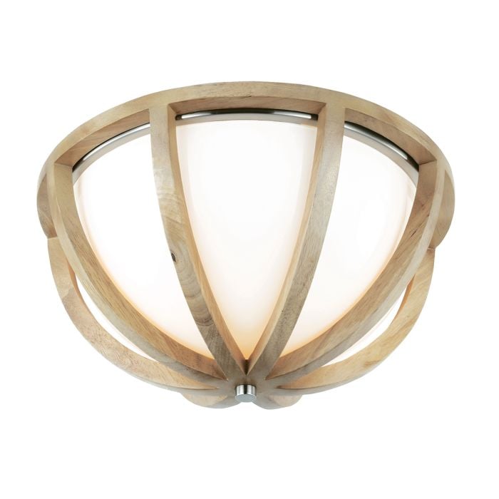 elstead lighting Allier 2 Light Flush - Light Wood/Brushed Steel