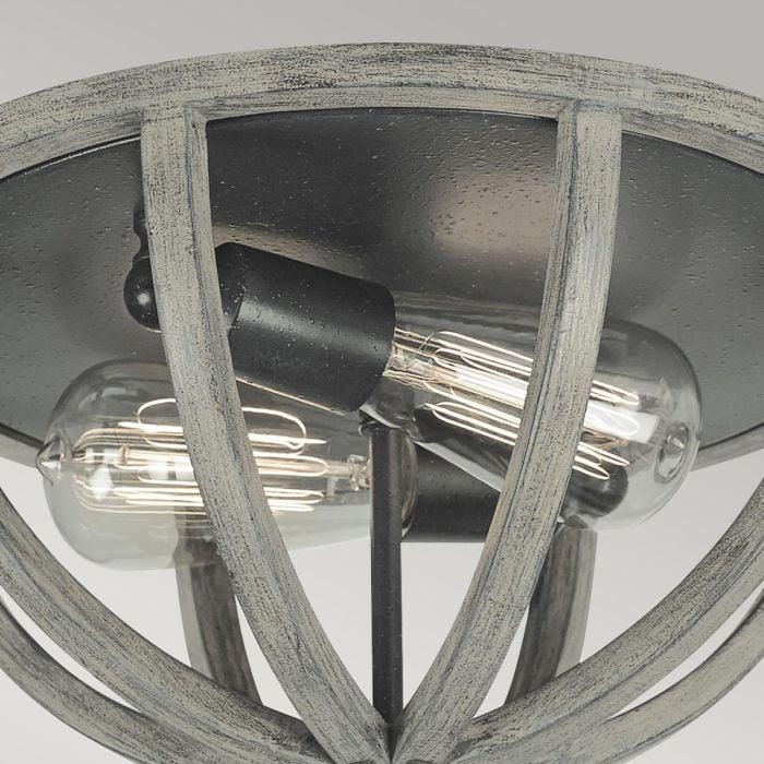 Elstead Lighting Allier 2 Light Flush - Weathered Oak Wood/Antique Forged Iron