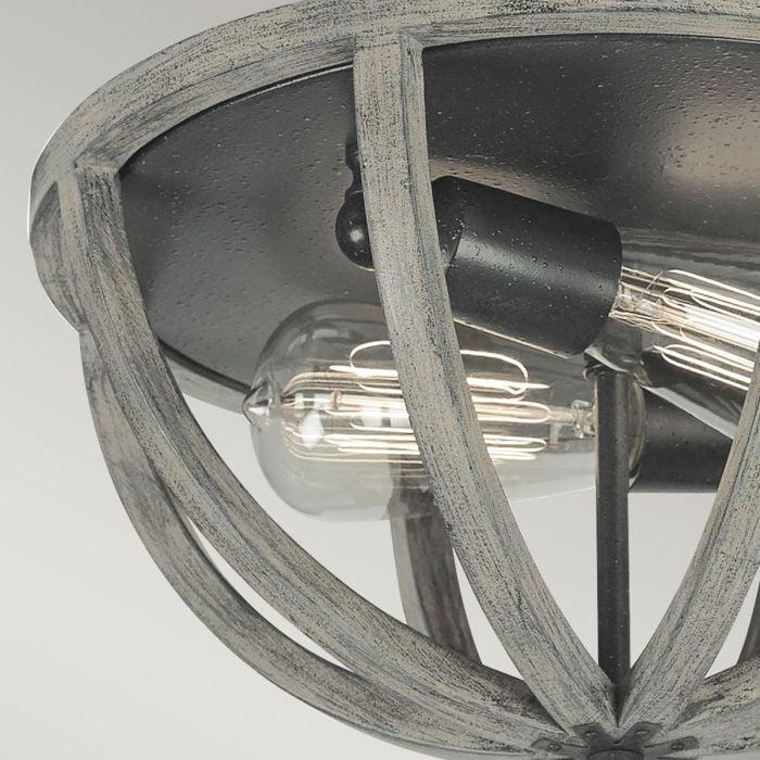 Elstead Lighting Allier 2 Light Flush - Weathered Oak Wood/Antique Forged Iron