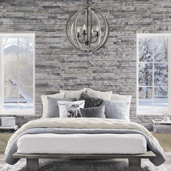 Elstead Lighting Allier 4 Light Pendant - Weathered Oak Wood/Antique Forged Iron