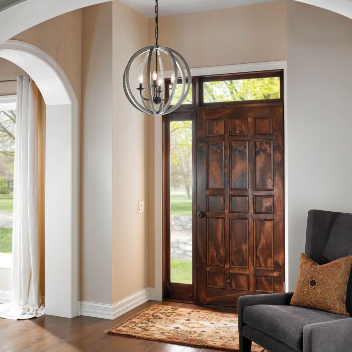 Elstead Lighting Allier 4 Light Pendant - Weathered Oak Wood/Antique Forged Iron