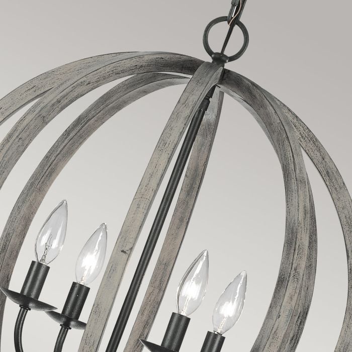 Elstead Lighting Allier 4 Light Pendant - Weathered Oak Wood/Antique Forged Iron