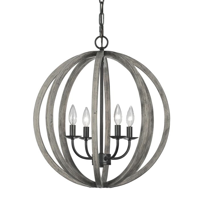 elstead lighting Allier 4 Light Pendant - Weathered Oak Wood/Antique Forged Iron