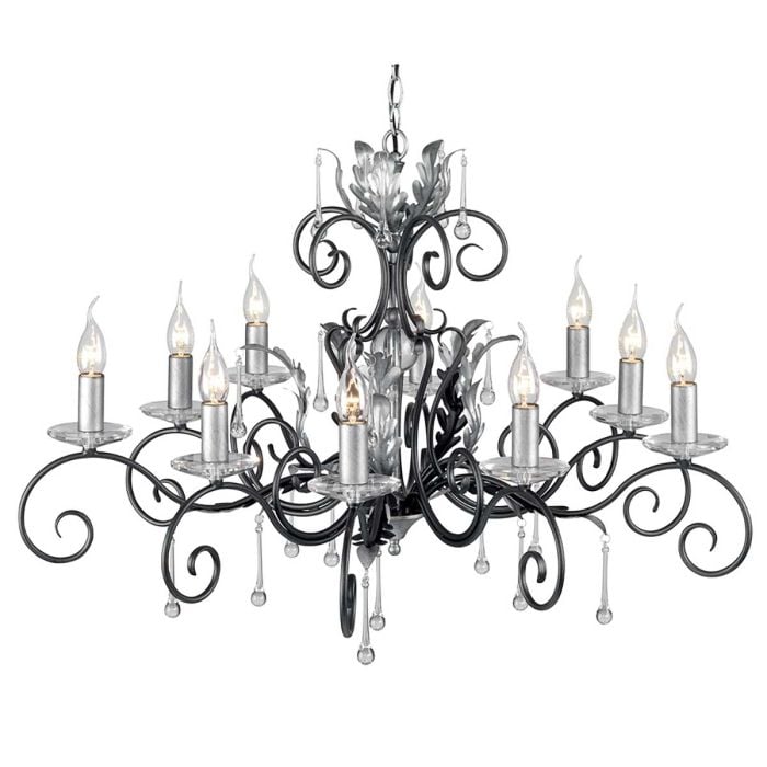 elstead lighting Amarilli 10 Light Chandelier - Black with Silver Patina