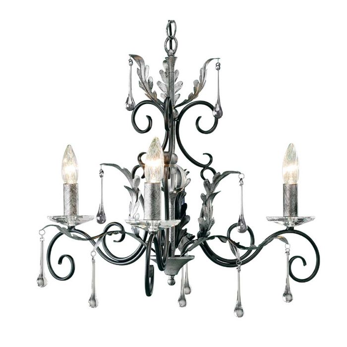 elstead lighting Amarilli 3 Light Chandelier - Black with Silver Patina