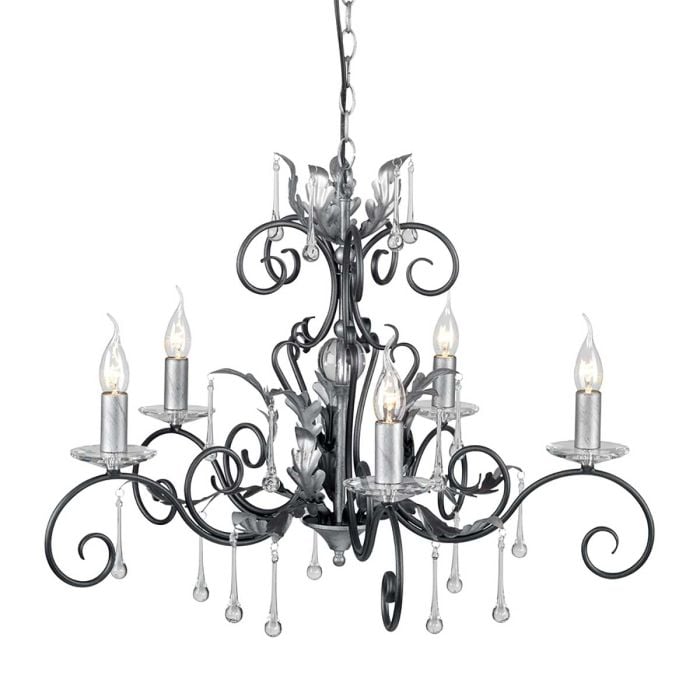 elstead lighting Amarilli 5 Light Chandelier - Black with Silver Patina