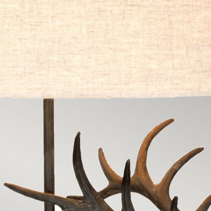 Elstead Lighting Angus 1 Light Table Lamp With Oval Shade - Bronze Patina With Natural Shade