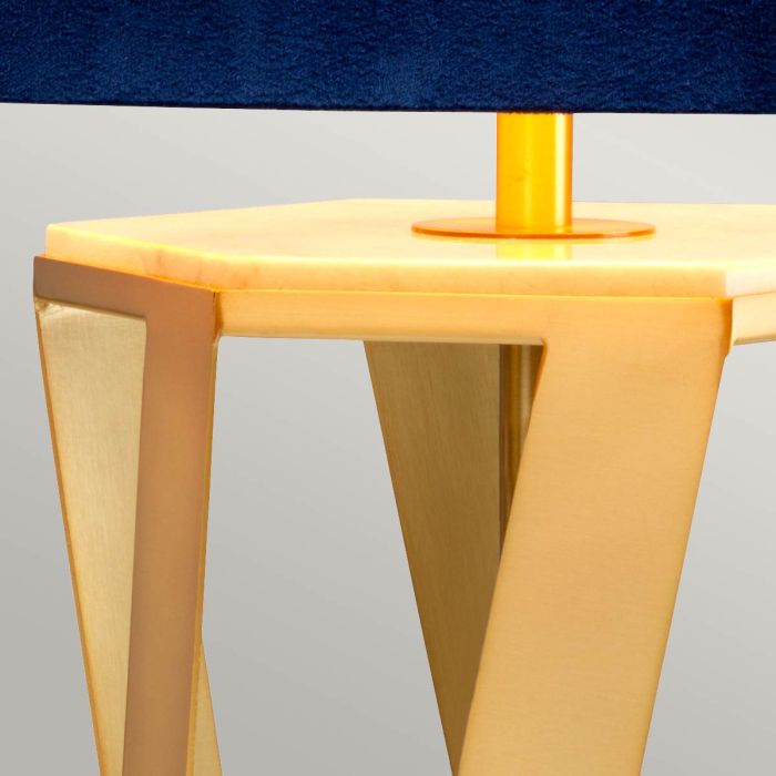 Elstead Lighting Apollo 1 Light Table Lamp With Blue Shade - Brushed Brass