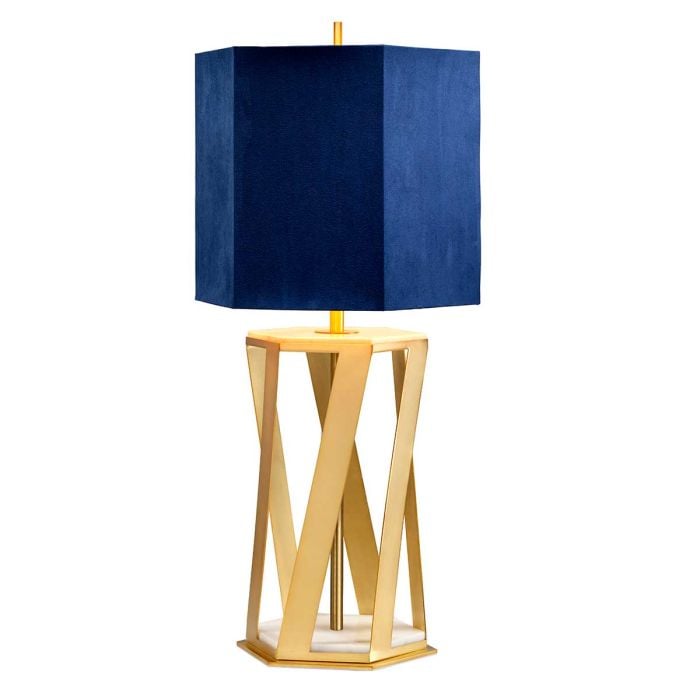 elstead lighting Apollo 1 Light Table Lamp with Blue Shade - Brushed Brass