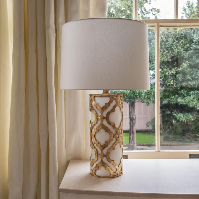 Elstead Lighting Arabella 1 Light Table Lamp - Distressed Gold Ivory Shade With White Shade