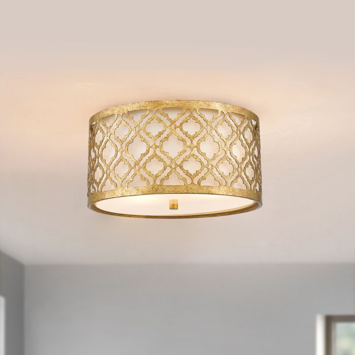 Elstead Lighting Arabella 2 Light Flush - Distressed Gold Ivory Shade