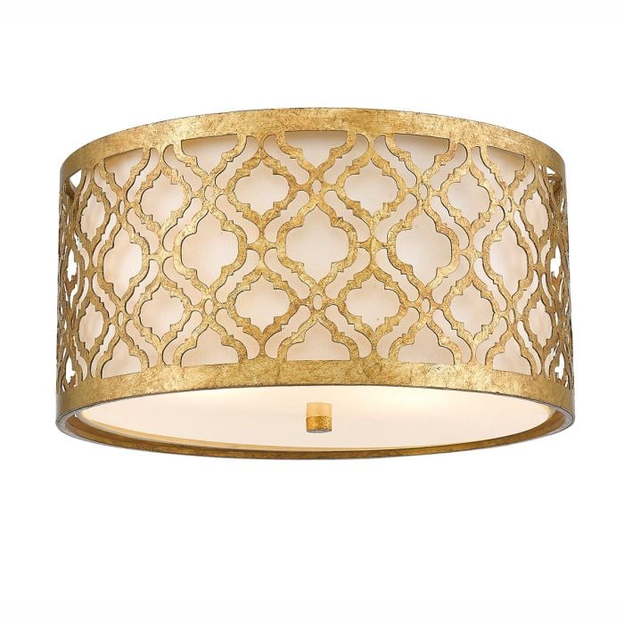 elstead lighting Arabella 2 Light Flush - Distressed Gold Ivory Shade