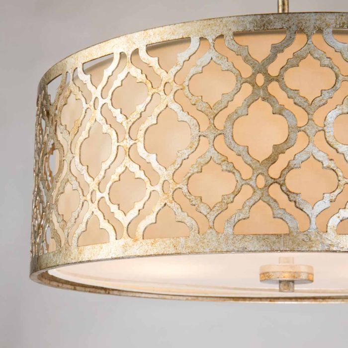Elstead Lighting Arabella 3 Light Duo-Mount Large Pendant - Distressed Gold Ivory Shade