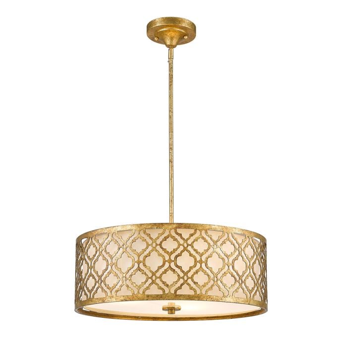 elstead lighting Arabella 3 Light Duo-Mount Large Pendant - Distressed Gold Ivory Shade
