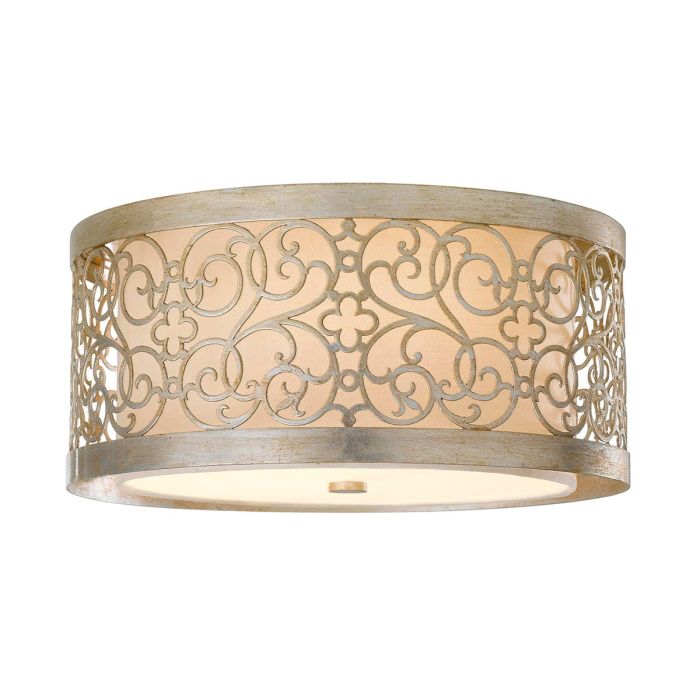 elstead lighting Arabesque 2 Light Flush Light - Silver Leaf Patina
