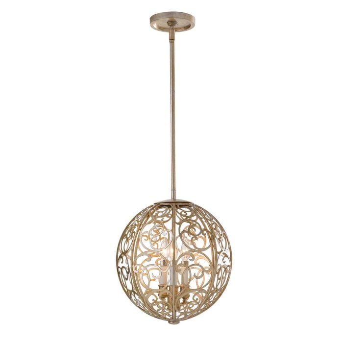 elstead lighting Arabesque 3 Light Chandelier - Silver Leaf Patina