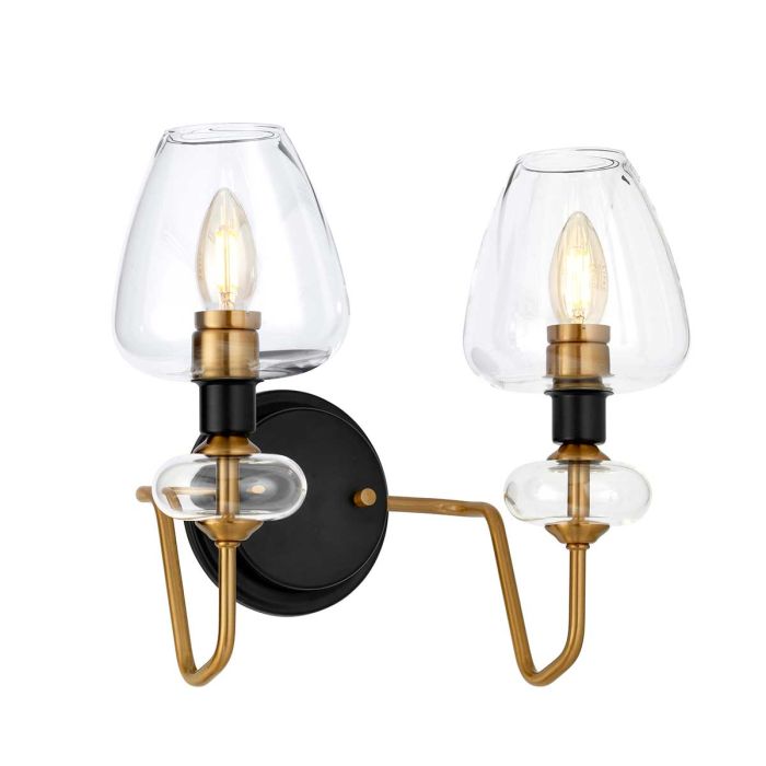 elstead lighting Armand 2 Light Wall Light - Aged Brass Plated & Charcoal Black Paint