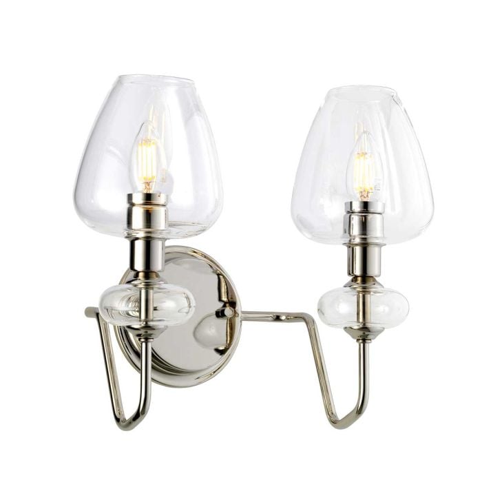 elstead lighting Armand 2 Light Wall Light - Polished Nickel Plated With Clear Glass Shades
