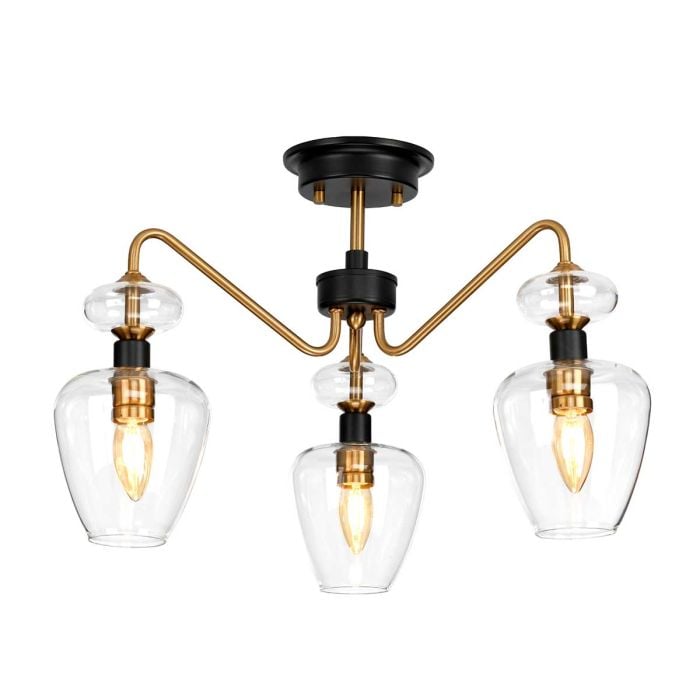 elstead lighting Armand 3 Light Semi-Flush - Aged Brass Plated & Charcoal Black Paint
