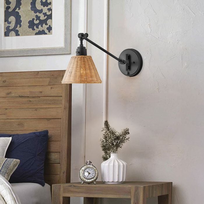 Elstead Lighting Arti 1 Lt Wall Light - Black Natural Rattan Shade