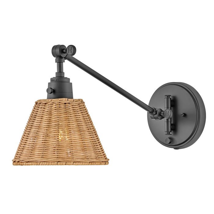 elstead lighting Arti 1 lt Wall Light - Black Natural Rattan Shade