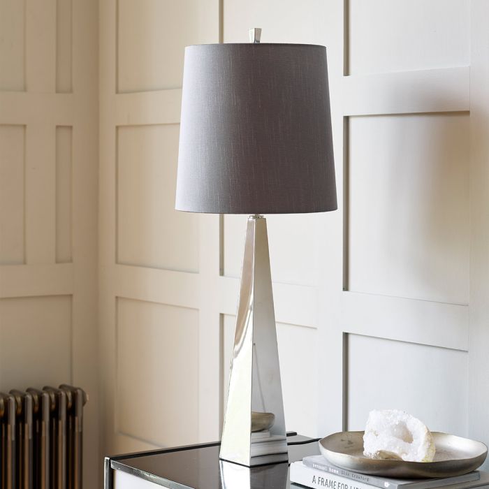 Elstead Lighting Ascent 1 Light Table Lamp With Dark Grey Shade - Polished Nickel
