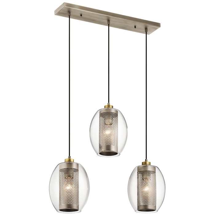 elstead lighting Asher 3 Light Pendant Rectangle - Antique Pewter