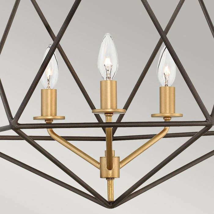 Elstead Lighting Astrid 3 Light Pendant Chandelier - Matte Bronze And Deluxe Gold