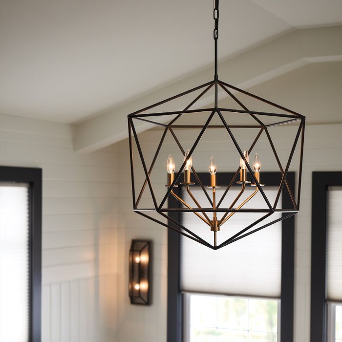 Elstead Lighting Astrid 5 Light Pendant Chandelier - Matte Bronze And Deluxe Gold