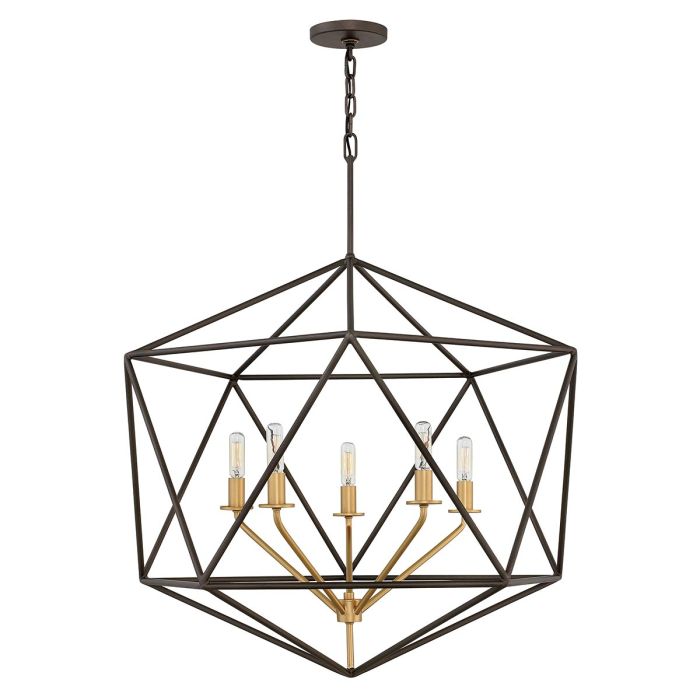 elstead lighting Astrid 5 Light Pendant Chandelier - Matte Bronze and Deluxe Gold