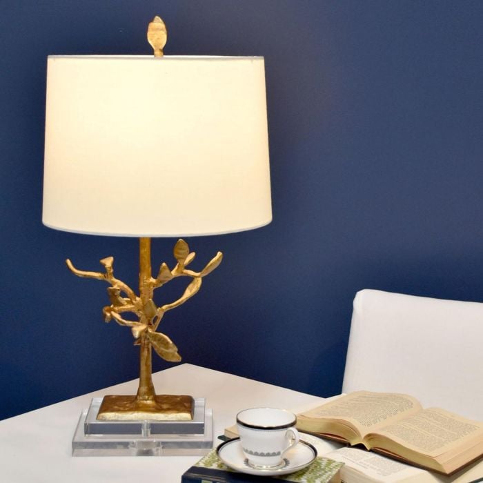 Elstead Lighting Audubon Park 1 Light Table Lamp - Distressed Gold With Cream Shade